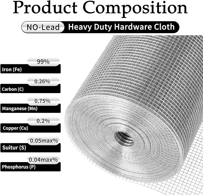 Hardware Cloth 1/4 inch 48" x 100ft, 23 Gauge Galvanized After Welding — Heavy Duty Welded Wire Mesh Roll for Chicken Coop Fences, Garden Beds, Poultry Netting, Snake & Predator Proof | Welded Wire Mesh Roll