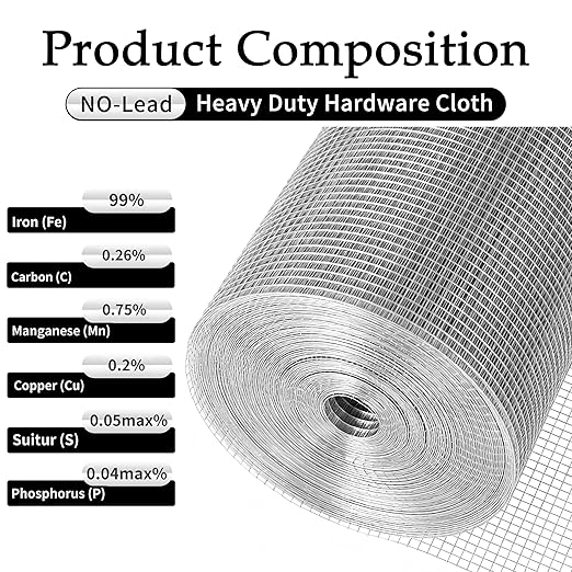 19 Gauge Hardware Cloth 1/2 inch 48" x 100',Hot-Dipped Galvanized After Welding Wire Mesh Screen Roll,Heavy Duty Chicken Wire Fence for Poultry Coop, Garden Protection, Gopher Barrier, Tree Guard