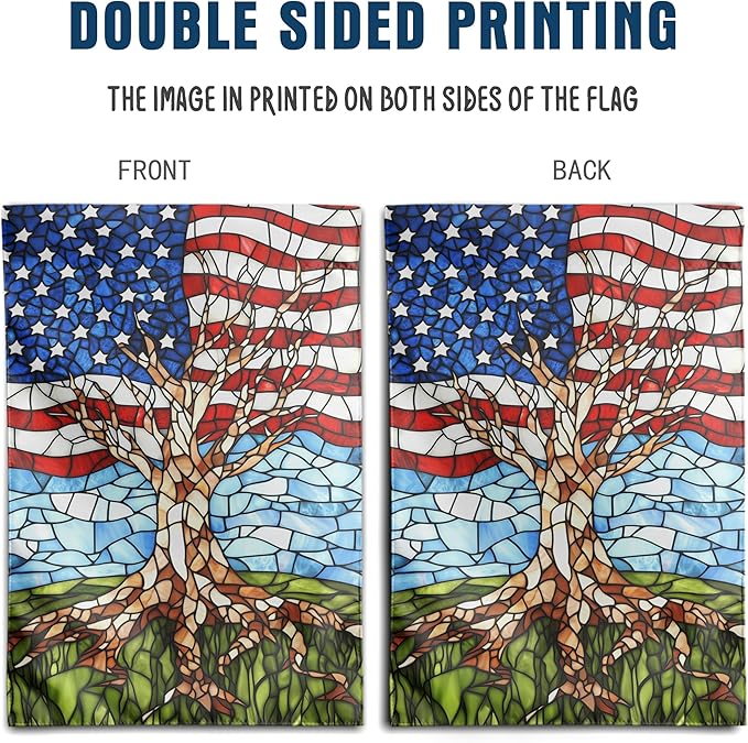 Patriotic American House Flag 28 x 40 Double Sided for Outside Large Stained Glass Tree Life Garden Flags 250 Anniversary USA 4th of July Independence Memorial Day Decora