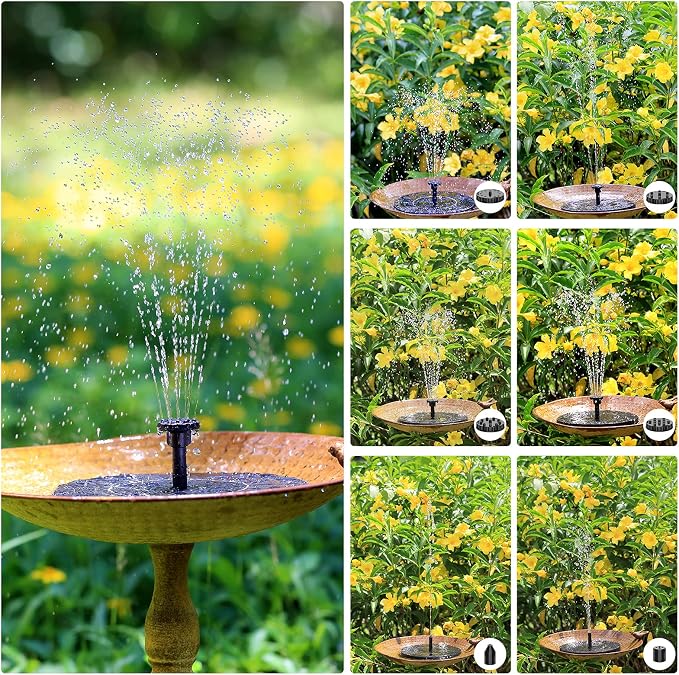 AISITIN 2.5W Solar Bird Bath Fountain, Solar Fountain for Bird Bath with 6 Nozzles, 6.7" Solar Powered Water Fountain for Garden, Ponds, Pool, Fish Tank, Outdoor and Aquarium, 2 Pack