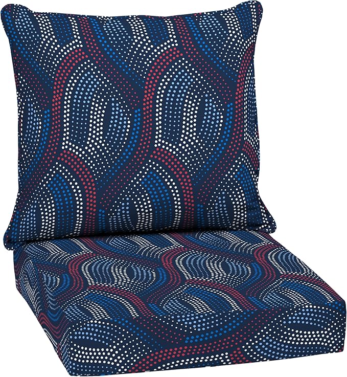 Arden Outdoor Deep Seat Cushion Set, 24 in x 24 in, Weather-Proof, Rain-Proof, Fade Resistant Patio Cushion for Chair, Sofa, and Couch Sapphire Liberty Mosaic