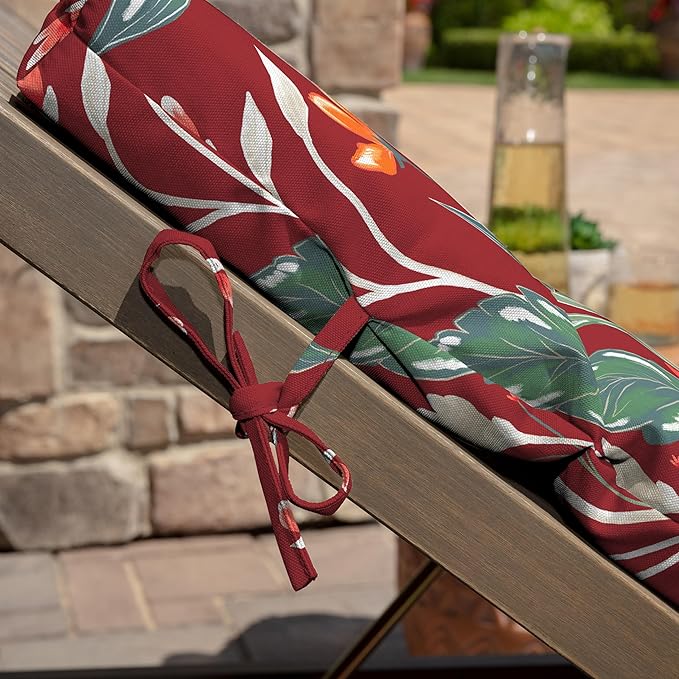 Arden earthFIBER Outdoor Chaise Cushion, 21 x 72, Rain-Proof, Fade Resistant, Cushion for Chaise Lounger Luau Red Tropical Floral