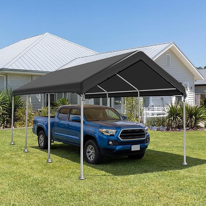 SIHAIAN 10 x 20 Ft Carport Replacement Canopy Cover(No Frame), Easy to Set up Carport Canopy, 500D Heavy-Duty Garage Top Tent Shelter Tarp Waterproof and UV Protected (Only Canopy Cover) Black