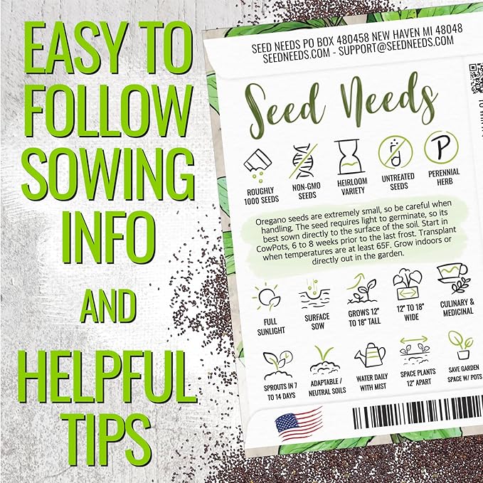 Seed Needs Thyme & Oregano Seeds for Planting Fresh Kitchen Herbs - Non-GMO Heirloom & Untreated Perennial Herb Seed to Plant a Culinary Garden Indoors or Outdoors (2 Pack Duo)