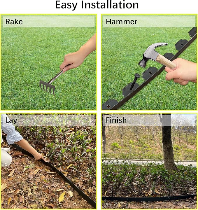 Landscape Edging 33FT,4IN High Garden Edging Borders,Lawn Edging Kit with 30 Spikes, Plastic Fence Edge DIY for Yard,Tree,Flowerbeds,Landscaping,Grass -Black