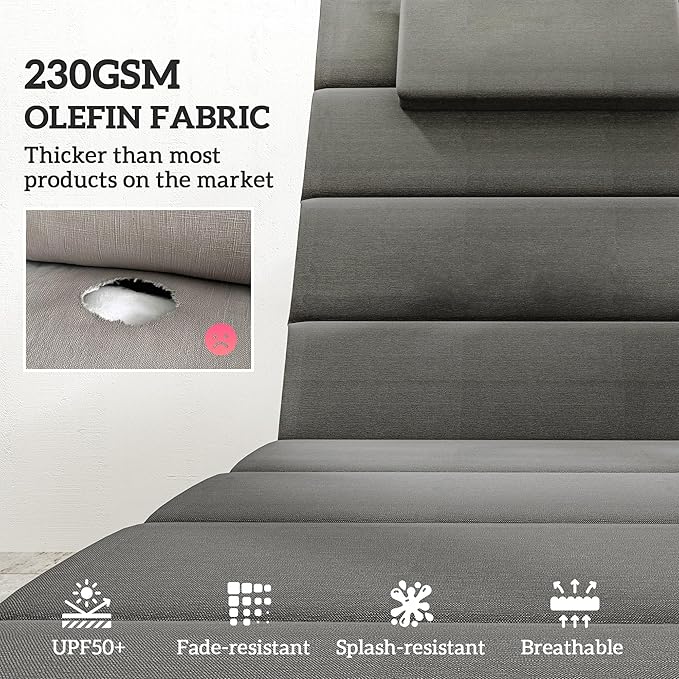 Outsunny Outdoor Lounge Chair Cushion Set of 2, 80" x 26" UPF50+ 230gsm Olefin and 25D High-Density Foam, Foldable Patio Chaise Lounge Cushion Set, Fade Resistant for Lawn Pool, Dark Gray