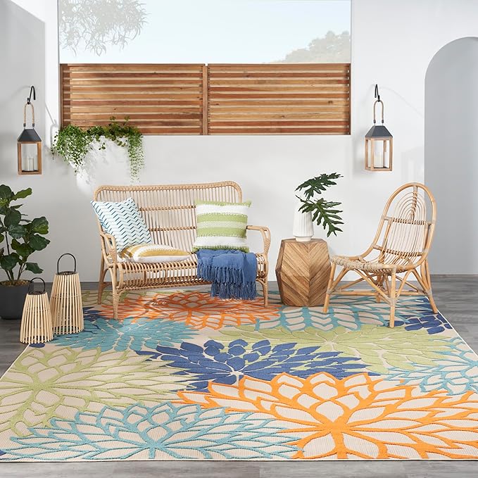 Nourison Home Aloha 108" x 144" Contemporary Fabric Indoor/Outdoor Rug with Serged Edges, for Living Room/Patio/Porch/Deck, in Multi-Color Finish