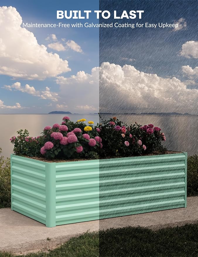 GarveeLife 6x3x2 ft Galvanized Raised Garden Bed,Deep Root Planter Box for Vegetables,Flowers,Herbs-Large Metal Raised Garden Bed Kit Outdoor,Green
