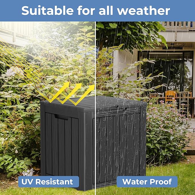 Outdoor Storage Deck Box Waterproof,45 Gallon Lockable Patio Package Delivery Bin as Seat, Resin Storage Container Bench for Furniture Cushions, Pool Accessories, Garden Tools, Black