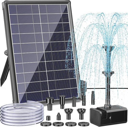 Antfraer Solar Fountain Pump for Bird Bath, 8W Solar Water Fountain Pump with Dry-Run Protection & Double-Layer Nozzles, Solar Powered Fountain with 5Ft Tubing for Small Pond, Bird Bath, Water Feature