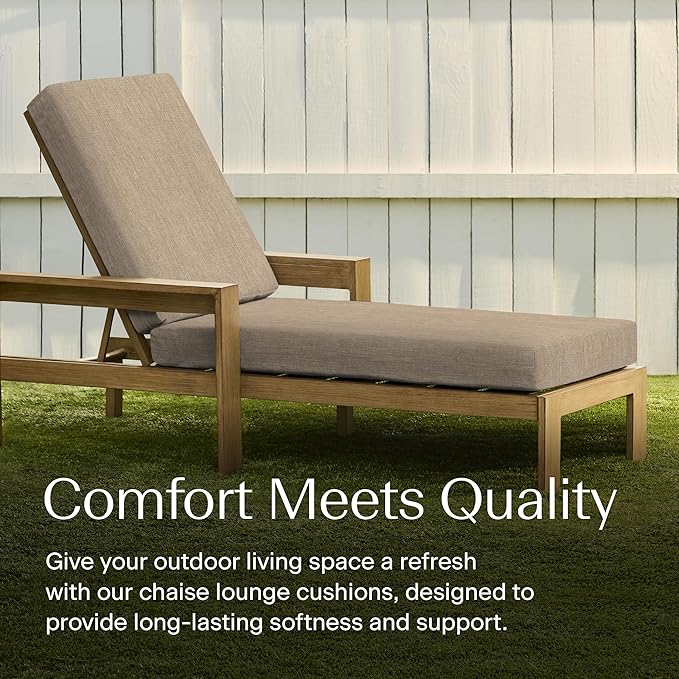 Honeycomb Outdoor Chaise Lounge Cushion for Patio Furniture, Water & Fade Resistant, Removable Cover, 26 x 80, Heritage Textured Solid Birch Tan