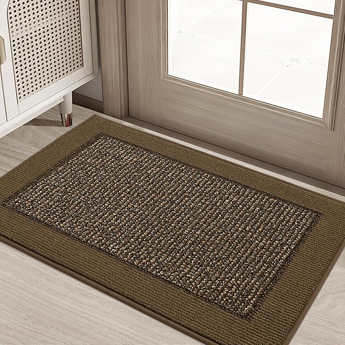 BEQHAUSE Indoor Door Mat 20" x 32", Dirt Trapper Door Mats Non-Slip Entryway Rugs Washable, Resist Dirt Absorbent Welcome Mat, Low Profile Floor Mats for Front Back Door and Entryway, Brown