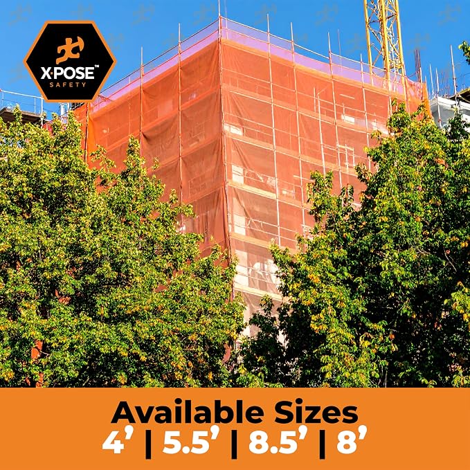 Xpose Safety Construction Safety Netting – 5.5' x 150', 1/4" Mesh Scaffold Safety Net, Temporary Material Roll, Visibility Fence, Heavy-Duty Fire Retardant, Orange