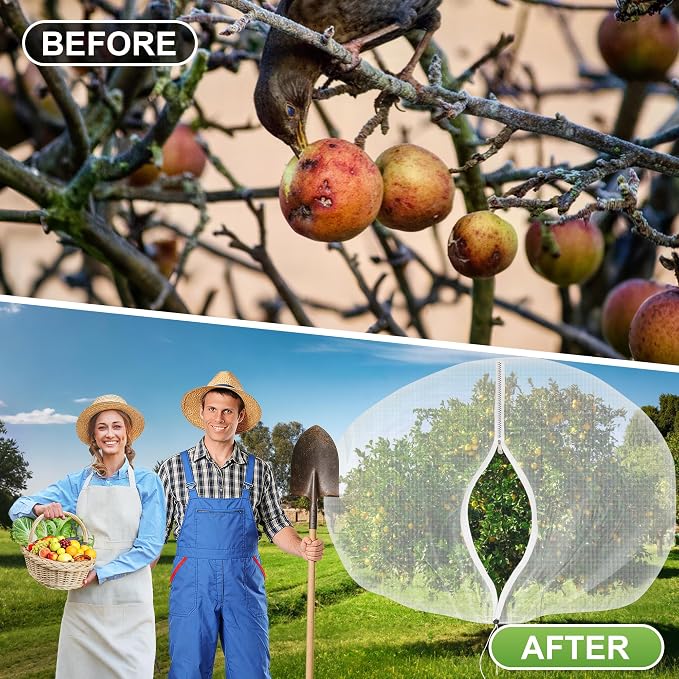 2 Pack 12x12 FT Fruit Tree Netting with Zipper and Drawstring - Heavy-Duty Fine Mesh Garden Bird Netting for Fruit Trees, Protect Fruits from Birds, Squirrels,Insects,Deer & Pests