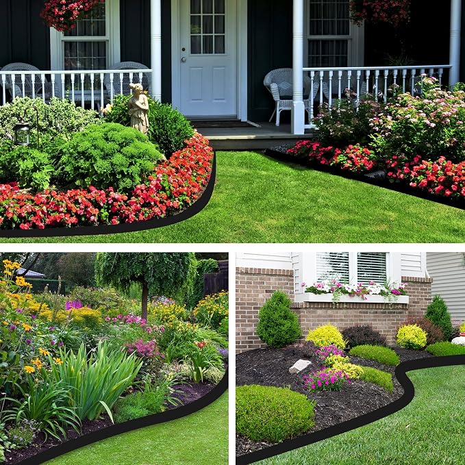 40 Ft Landscape Edging, Garden Edging with 36 Pcs Spikes, 2 in Tall Plastic Edging for Landscaping, No Dig Garden Border Edging, Landscaping Edging Border for Flowerbed Lawn Yard Grass, Black