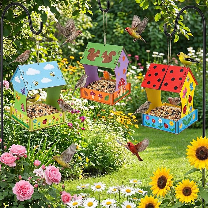 DoubleFill 36 Pack Wooden Bird Feeder Kits, DIY Bird House Kits, Build and Paint Craft for Adults, Unfinished Birdhouse Wood Craft for Educational Fun Art Outdoor Activities Gift