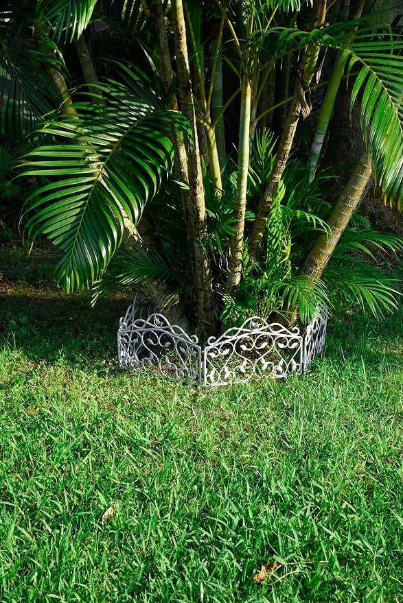 Evelyne Decorative Garden Border Plastic Edging – PP Plastic, Short Metal-Free Faux Wrought Iron Leaf & Bird Design, 16pcs Yard Landscaping Fence Liner Lawn Edge Barrier, 20ft Kit of Decorative Panels