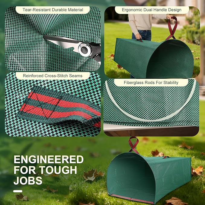 Yard Waste Bags 2-Pack 72 Gallon, Reusable Leaf Collector, Self-Standing Leaf Bags with Reinforced Handles, Collapsible Dustpan-Type Garden Bag for Leaves, Grass, Debris, and Outdoor Cleanup YoJinXtra