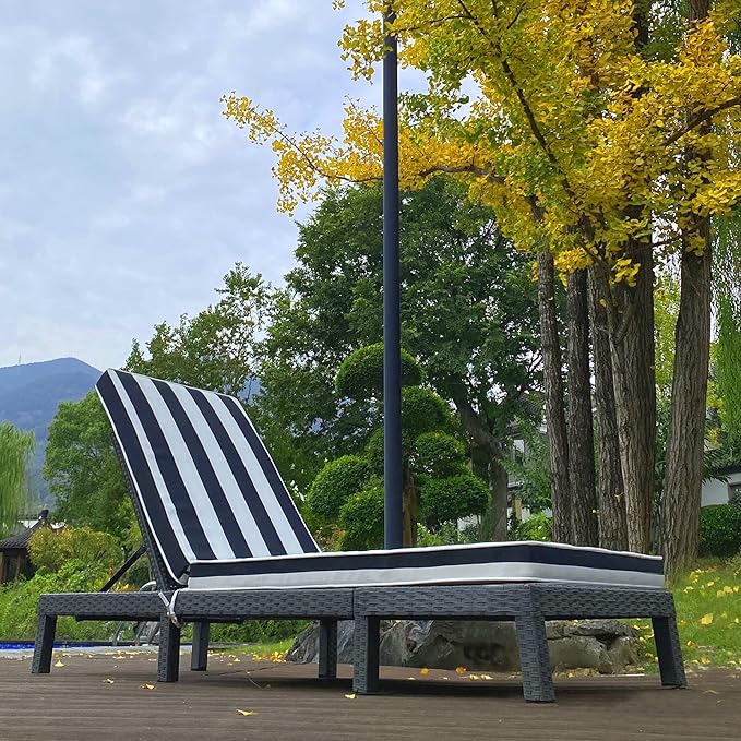 Only choice Outdoor Lounge Chair Cushion Patio Chaise Lounge Replacement Cushions Funiture Seat Cushions Chair Pads (Black+White Stripes-1 pc)