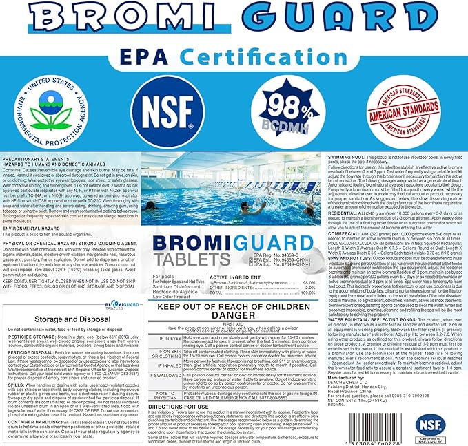 Bromine Tablets for SPA Hot Tub 1lb Brominating Tablets Booster Eliminates Bacteria Algae Soft Water Feel No Chlorine Odor Chemical Sanitizer Chlorine Alternative