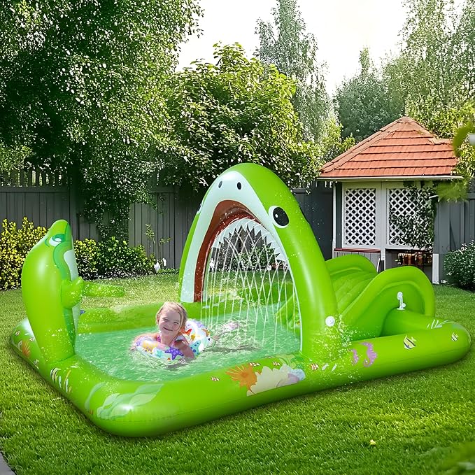 Onory Inflatable Kiddie Pool Inflatable Play Center Kids Toddler Pool with Water Slide, Water Sprayers Toddler Pool with Play Ball Hoop Thickened Swimming Pool for Backyard
