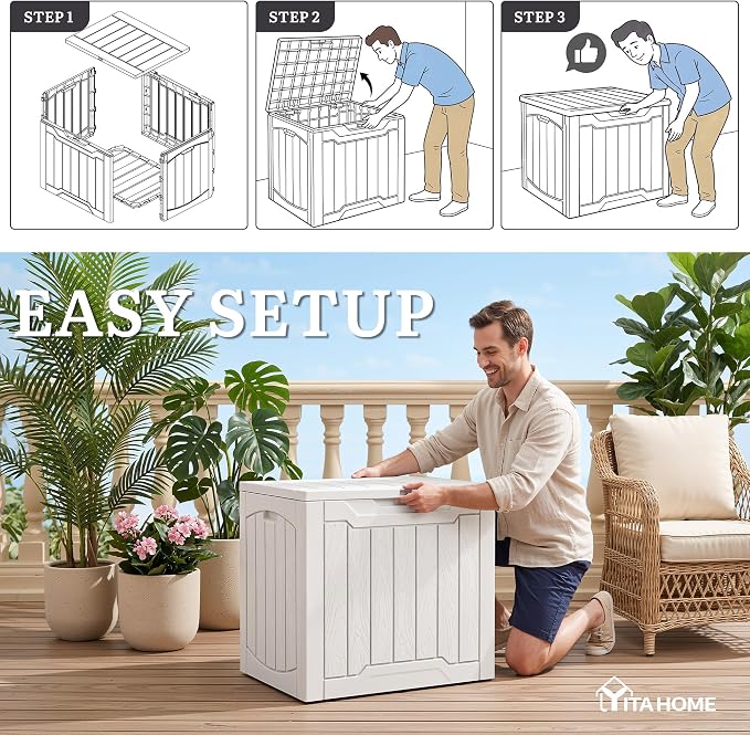 YITAHOME 31 Gallon Deck Boxes Set of 2, Lockable Outdoor Storage Bins for Patio Cushions, Garden Tools, Weather-Resistant Resin Storage Solution, White