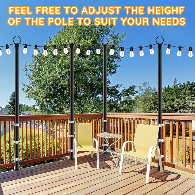 AHRLHR 7 Pack String Light Poles,Poles for Outdoor String lights10 Ft Metal Poles with Fork for Outdoor String Lights,Outdoor Light Poles with Fork,Patio,Deck,Backyard