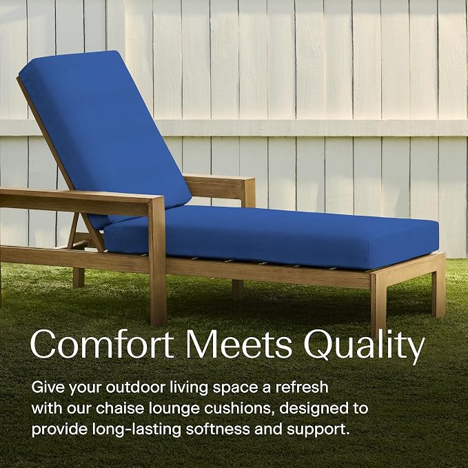 Honeycomb Outdoor Chaise Lounge Cushion for Patio Furniture, Water & Fade Resistant, Removable Cover, 21.5 x 70, Heritage Textured Solid Sapphire Blue