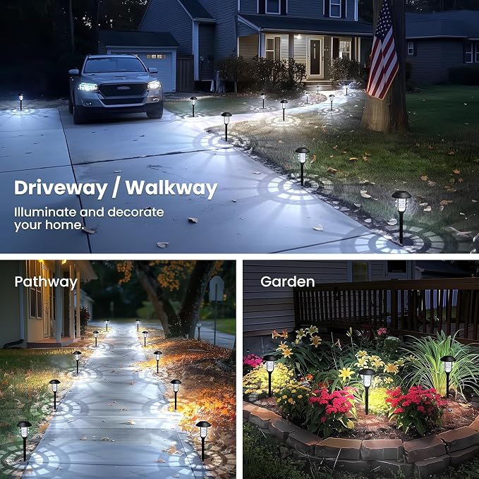 SOLPEX Solar Pathway Lights Waterproof Outdoor Lighting, 8 Pack Cold White | IP44 Waterproof, 8-12H Runtime, Auto On/Off, Tool-Free Install, Yard/Garden/Pathway/Patio/Walkway/Driveway