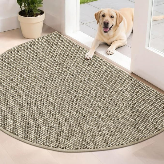 BEQHAUSE Dirt Trapper Door Mat 32" x 48" Half Circle Non-Slip Washable Doormats Entrance Rugs Absorbent Welcome Low Profile Floor Mats for Front Back Door and Entryway, Light Beige