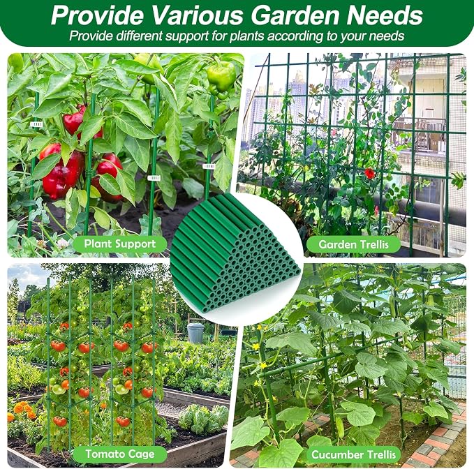 310PCS Garden Stakes Set with 100PCS 16 Inch Fiberglass Plant Sticks and Stake Arms, DIY 4ft 5ft 6ft 7ft 8ft Tomato Stakes, Garden Stakes for Vegetables, Tomato Pepper, Indoor Outdoor Plants