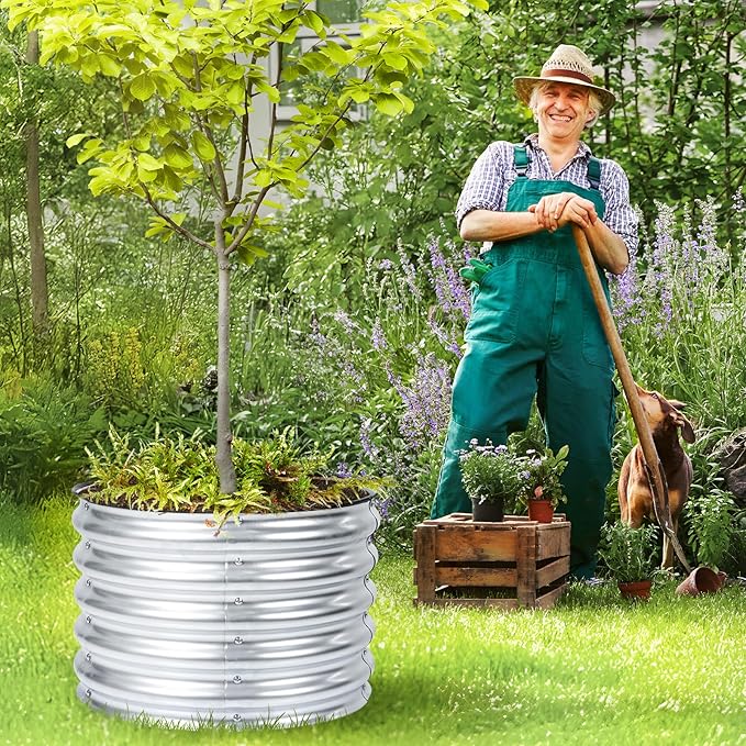 Aoodor 2 Pack 17" Tall 24" Metal Raised Garden Bed, Outdoor Planter Box and Raised Garden Kit for Vegetables, Flowers, and Herbs, Silver