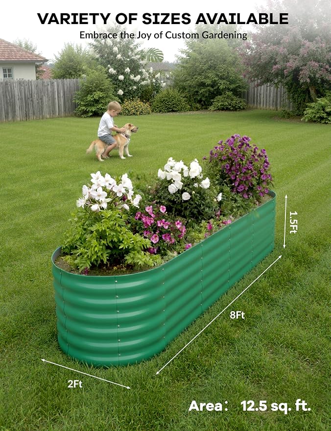 Hipicute 8x2x1.5ft Raised Garden Bed,Galvanized Raised Planter Boxes Outdoor with Easy Assembly, Large Garden Bed for Vegetables, Fruits, Flower,Raised Garden Bed,Green