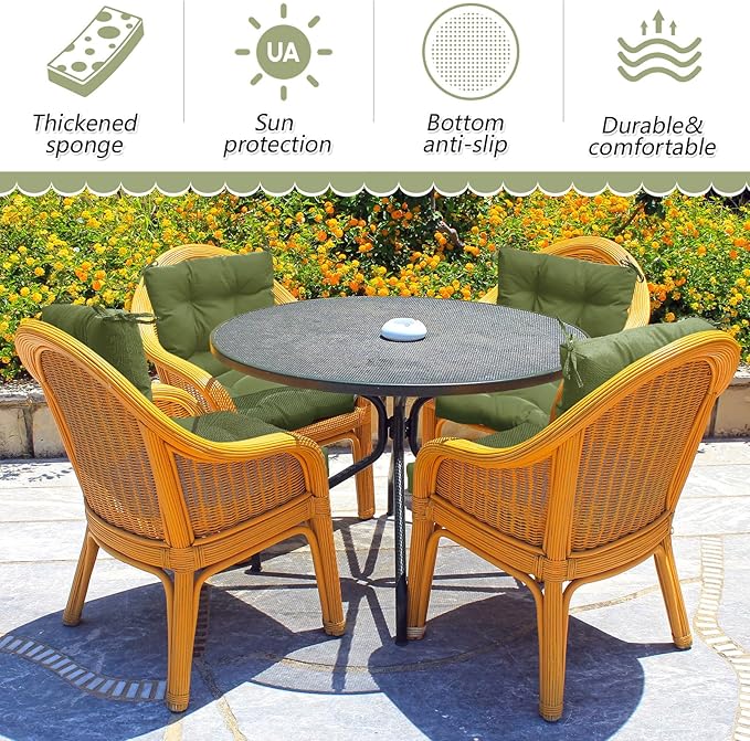 Marsui 2 Pcs Outdoor Indoor High Back Chair Cushions Patio Furniture Tufted Pillow with Ties Water-Resistant Replacement Outdoor Rocking Chair Cushions, 42 x 21 Inches (Moss Green,Solid Color)
