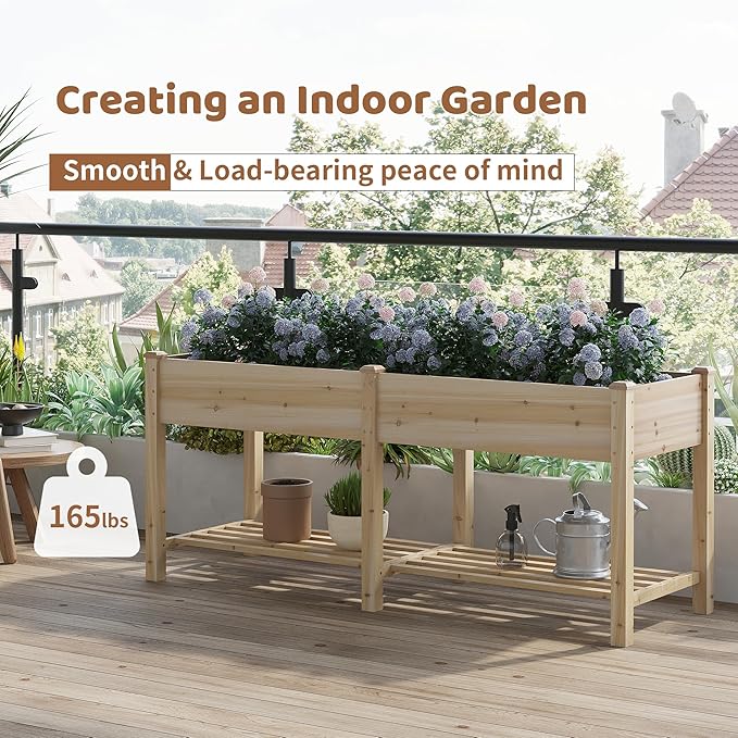 Raised Garden Bed with Legs Elevated Wooden Planter Box Stand Large Planter Stand Box for Fruits Vegetables Flowers with Divider with Bag - 72 * 24 * 30.5IN