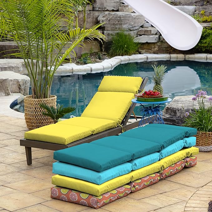 Arden Outdoor Chaise Cushion, 21 in x 72 in, Weather-Proof, Rain-Proof, Fade Resistant Patio Cushion for Chaise Lounger Lemon Yellow Leala