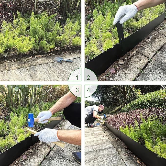 Metal Landscape Edging 6 Pack 40" L x 12.5" H,Galvanized Bendable Metal Garden Edging,Hammer- in Steel Landscape Edging with a Pair of Gloves and 7 Clips,Black (20 FT Total)