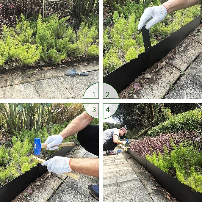 Metal Landscape Edging 6 Pack 40" L x 6" H,Galvanized Bendable Metal Garden Edging,Hammer- in Steel Landscape Edging with a Pair of Gloves and 7 Clips,Black (20 FT Total)