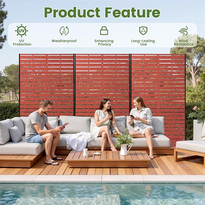 Outdoor Privacy Screen 60" H HDPE Decorative Freestanding Privacy Panel, Sandblasting Louvered Privacy Screens with Stand, Weather-Resistant Panel for Patio, Balcony, Backyard(5 Panels)