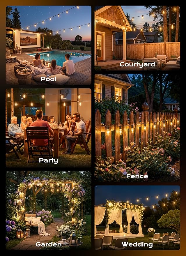 Minetom 55FT Outdoor String Lights with Remote, 25+2 Shatterproof ST38 LED Bulbs, Waterproof Patio Lights with 3 Modes, Dimmable & Connectable 2700K Hanging Lights for Backyard Porch Deck Balcony