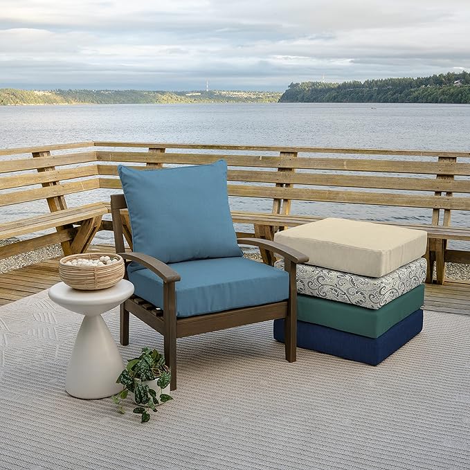 Arden Outdoor Deep Seat Cushion Set (4-Pack), 24 in x 24 in, Weather-Proof, Rain-Proof, Fade Resistant Patio Cushion for Chair, Sofa, and Couch French Blue Texture