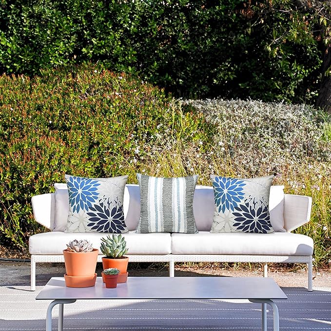 DFXSZ Outdoor Throw Pillow Covers 16x16 Inch Set of 2 Spring Summer Geometric Elegant Decorative Throw Pillows Blue Outdoor Waterproof Pillow Covers for Patio Funiture Garden Couch 158A16