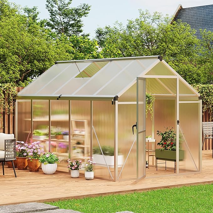 IDEALHOUSE 6×10 FT Greenhouse, Large Walk in Greenhouses for Outdoors and Garden Planting, Polycarbonate Greenhouse with Enhanced Aluminum Frame, Green Houses with Quick Setup Structure and Roof Vent