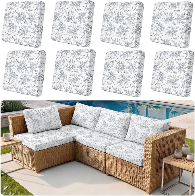 8-Piece High Elastic Outdoor Cushion Covers - Full Set Stretch Replacement Slipcovers for Seat & Back Cushions - Universal Fit for 4-Person Patio Sofa, Fits 20-27" Wide