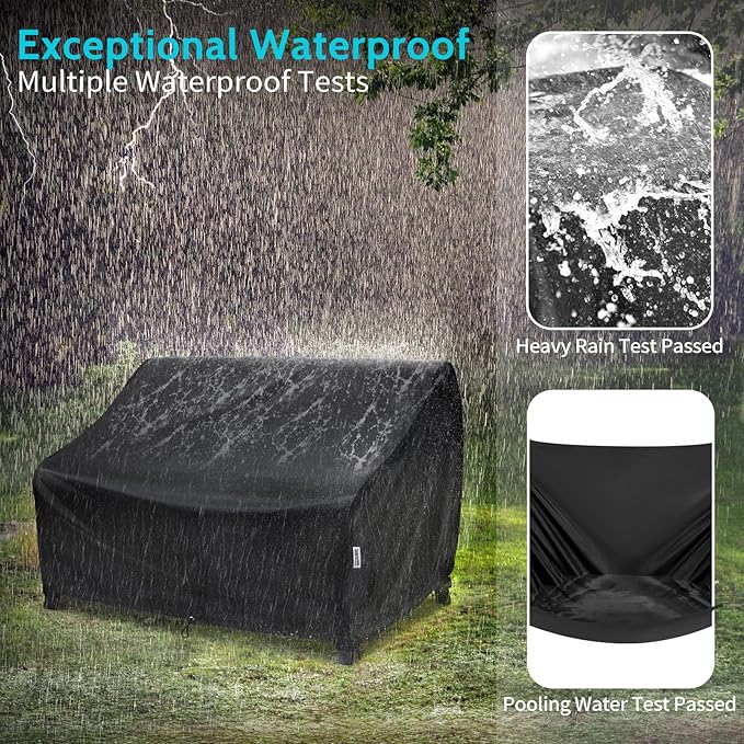 Waterproof Patio Sofa Cover 62"W x 38"D x 35"H, Outdoor Loveseat Couch Windproof Cover with Buckle Straps & Air Vents, UV Resistant, Black