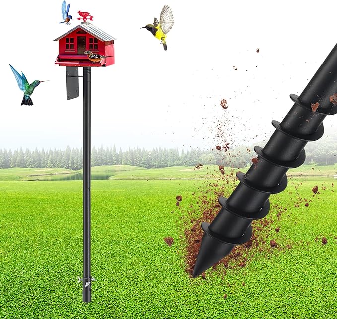 Bird House Pole, 60" Adjustable Bird Feeder Pole with Stand Stake, Heavy Duty 1.2 Inch Diameter Metal Bird Mounting Pole for Yard Garden Outdoors Park, Bluebird, Hummingbird, Black