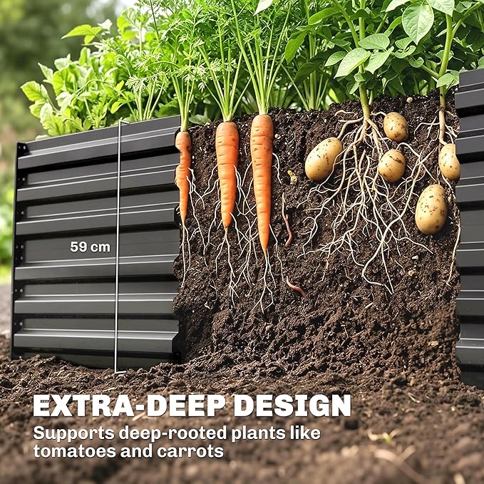 Outsunny Galvanized Raised Garden Bed Kit with Reinforcing Bars, Large and Tall Metal Planter Box for Vegetables, Flowers and Herbs, 6' x 3' x 2', Dark Gray