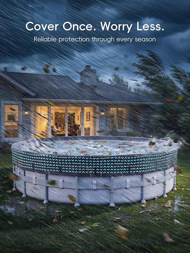 POOLHACKER 550D Pool Cover 24FT Round for Above Ground Pools [2026 Upgraded Heavy-Duty Fabric] Windproof Swimming Pool Cover with Steel Cable & Pulley System, UV Resistant