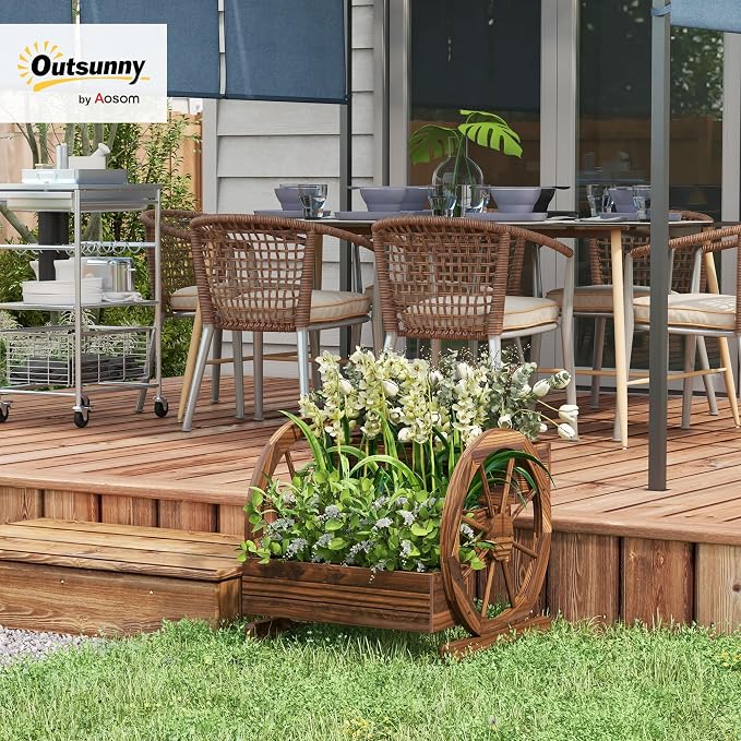 Outsunny 3-Tier Raised Garden Bed, Wooden Wagon Planter Boxes with Drainage Holes, for Vegetables Flowers Herbs, 25" x 24" x 23"