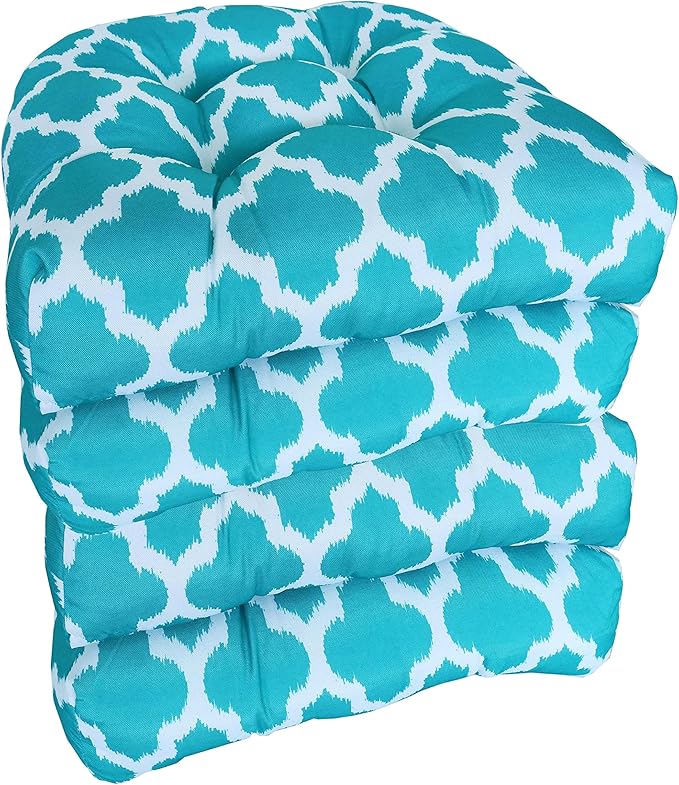 Sweet Home Collection Patio Cushions Outdoor Chair Pads Premium Comfortable Thick Fiber Fill Tufted 19" x 19" Seat Cover, 4 Count (Pack of 1), Tessa Teal 12